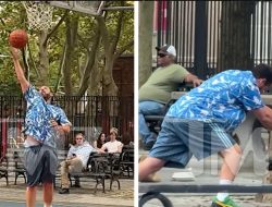Adam Sandler Stretches, Plays Basketball in New York City
