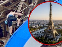 Shirtless Man Climbs Eiffel Tower Hours Before Olympics Closing Ceremony